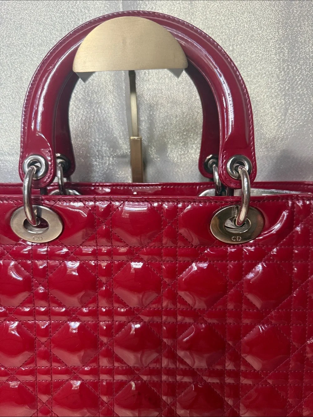 Dior Patent Quilted Tote - Red